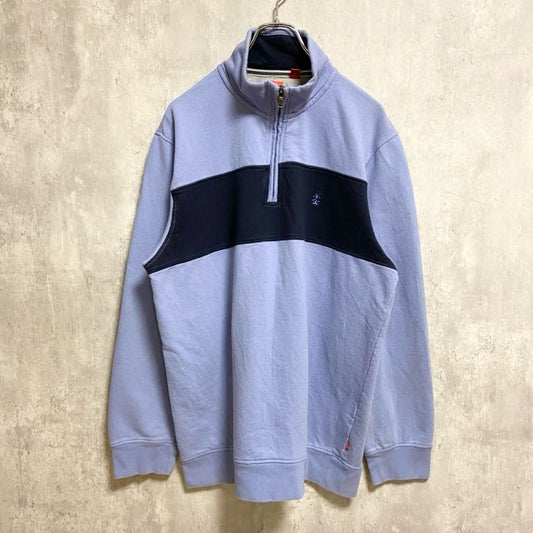 古着 used　IZOD　アイゾッド　長袖ハーフジップワンポイント刺繍スウェット　トレーナー　水色　オーバーサイズ　XLサイズ