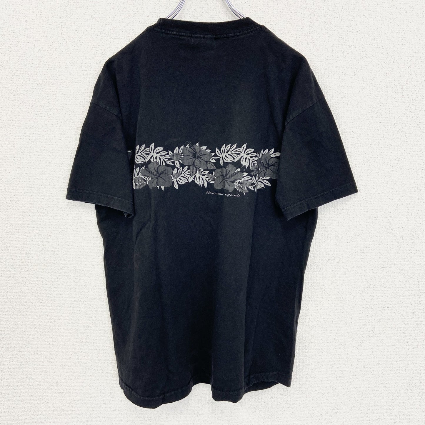 古着 used　ALSTYLE　半袖デザインプリントTシャツ　ハイビスカス　ハワイアン　00s　Y2K　黒　ブラック　Lサイズ