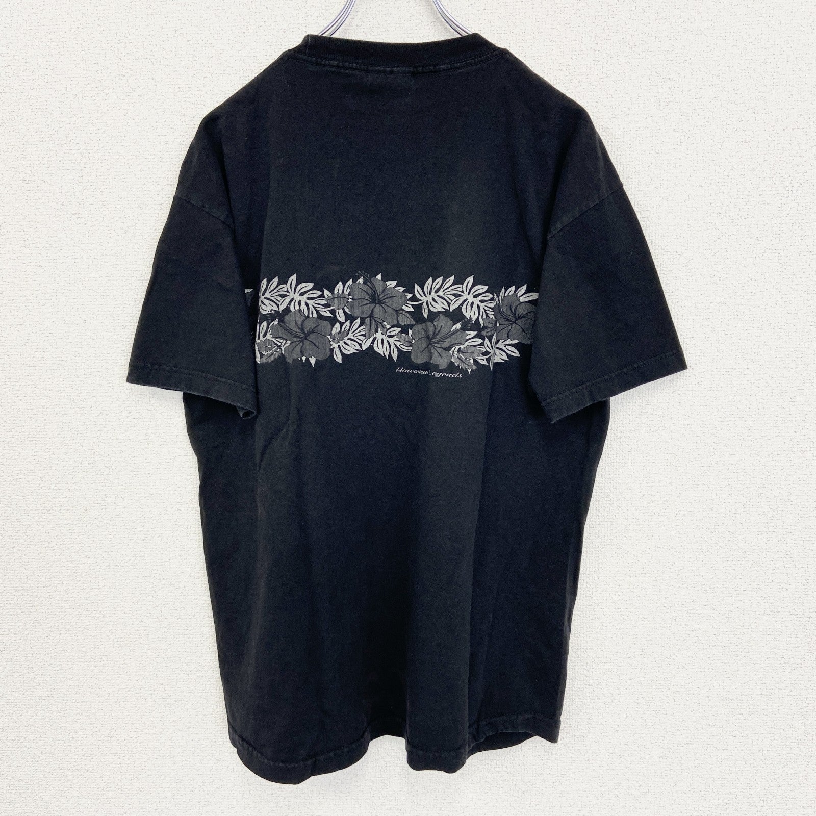 古着 used　ALSTYLE　半袖デザインプリントTシャツ　ハイビスカス　ハワイアン　00s　Y2K　黒　ブラック　Lサイズ
