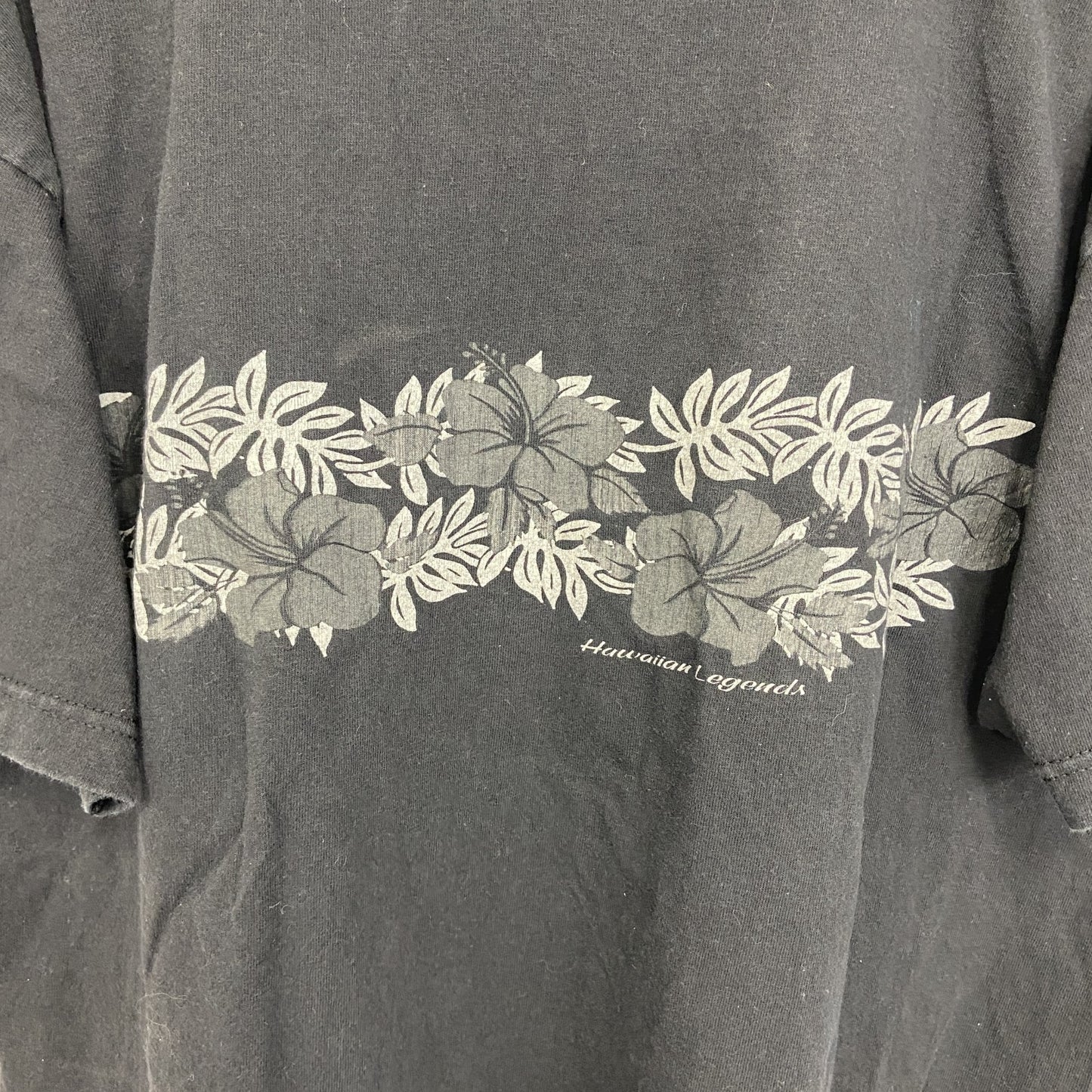 古着 used　ALSTYLE　半袖デザインプリントTシャツ　ハイビスカス　ハワイアン　00s　Y2K　黒　ブラック　Lサイズ