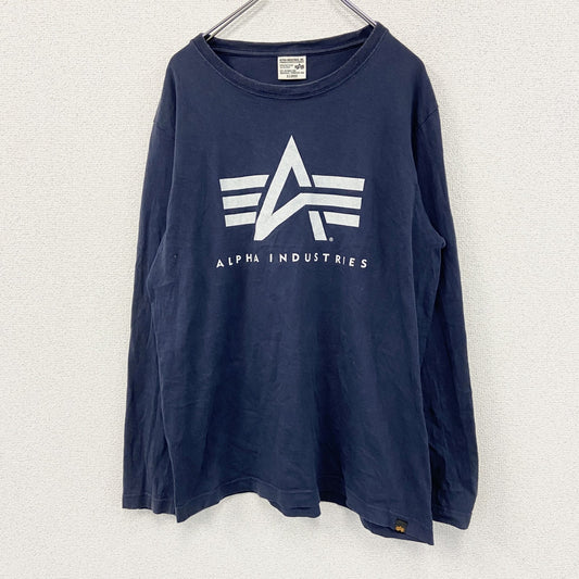 ALPHA INDUSTRIES　アルファインダストリーズ　長袖プリントTシャツ/ロンT　デカロゴ　紺　ネイビー　XLサイズ