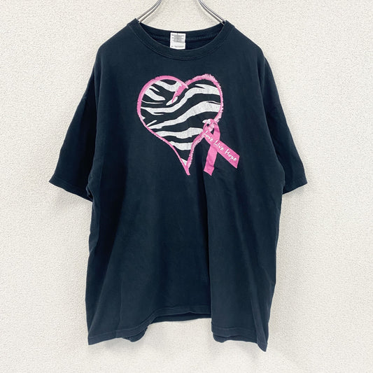 GILDAN　ギルダン　半袖プリントTシャツ　ハート　ゼブラ柄　黒　ブラック　XLサイズ