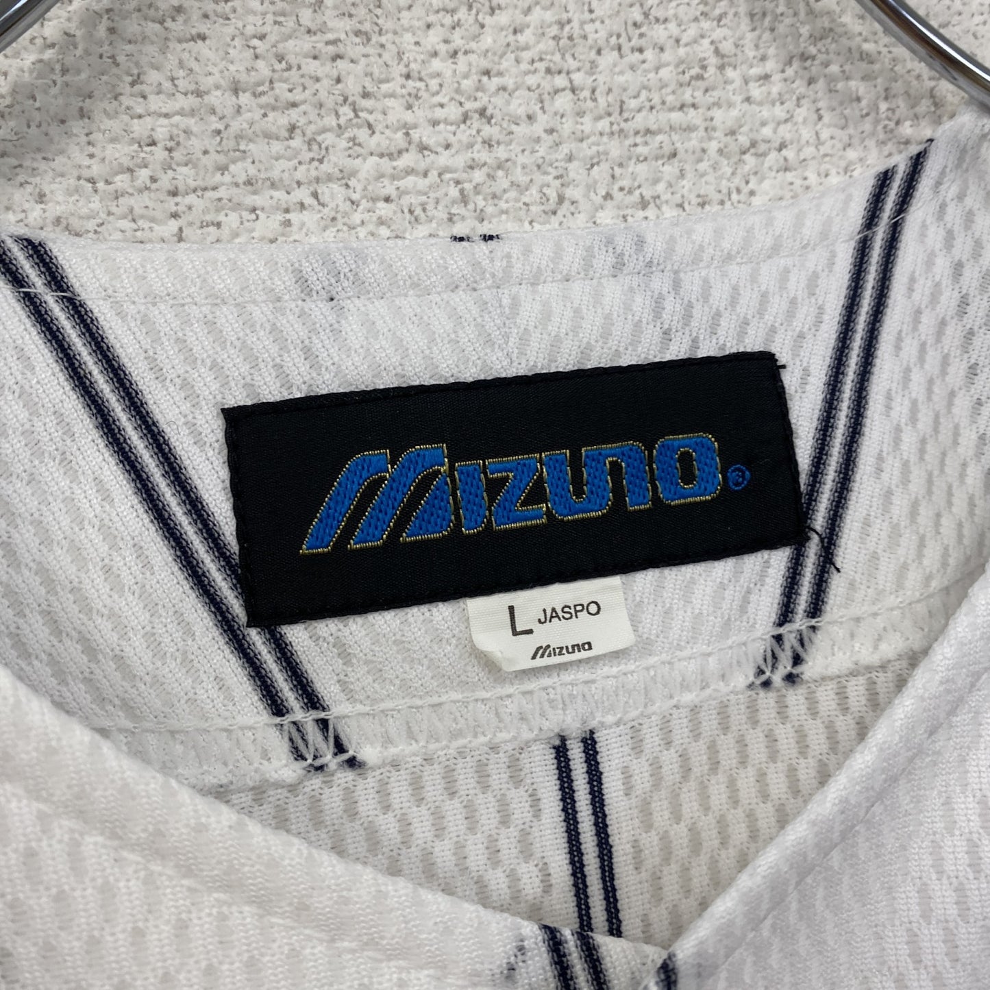 MIZUNO　ミズノ　半袖シャツ　ユニフォームシャツ　野球　ストライプ　白　ホワイト　Lサイズ