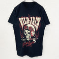 古着 used　ノーブランド　半袖ダメージプリントTシャツ　スカル　ロック系　WILD JACK　黒　クルーネック　Mサイズ