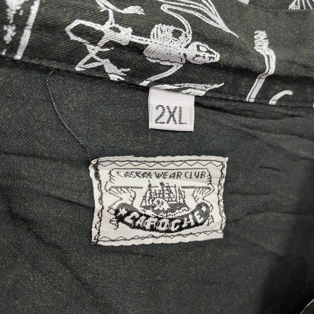 CAROCHE　長袖プリント総柄シャツ　骨柄　　黒　ブラック　２XLサイズ