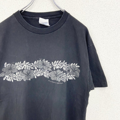 古着 used　ALSTYLE　半袖デザインプリントTシャツ　ハイビスカス　ハワイアン　00s　Y2K　黒　ブラック　Lサイズ