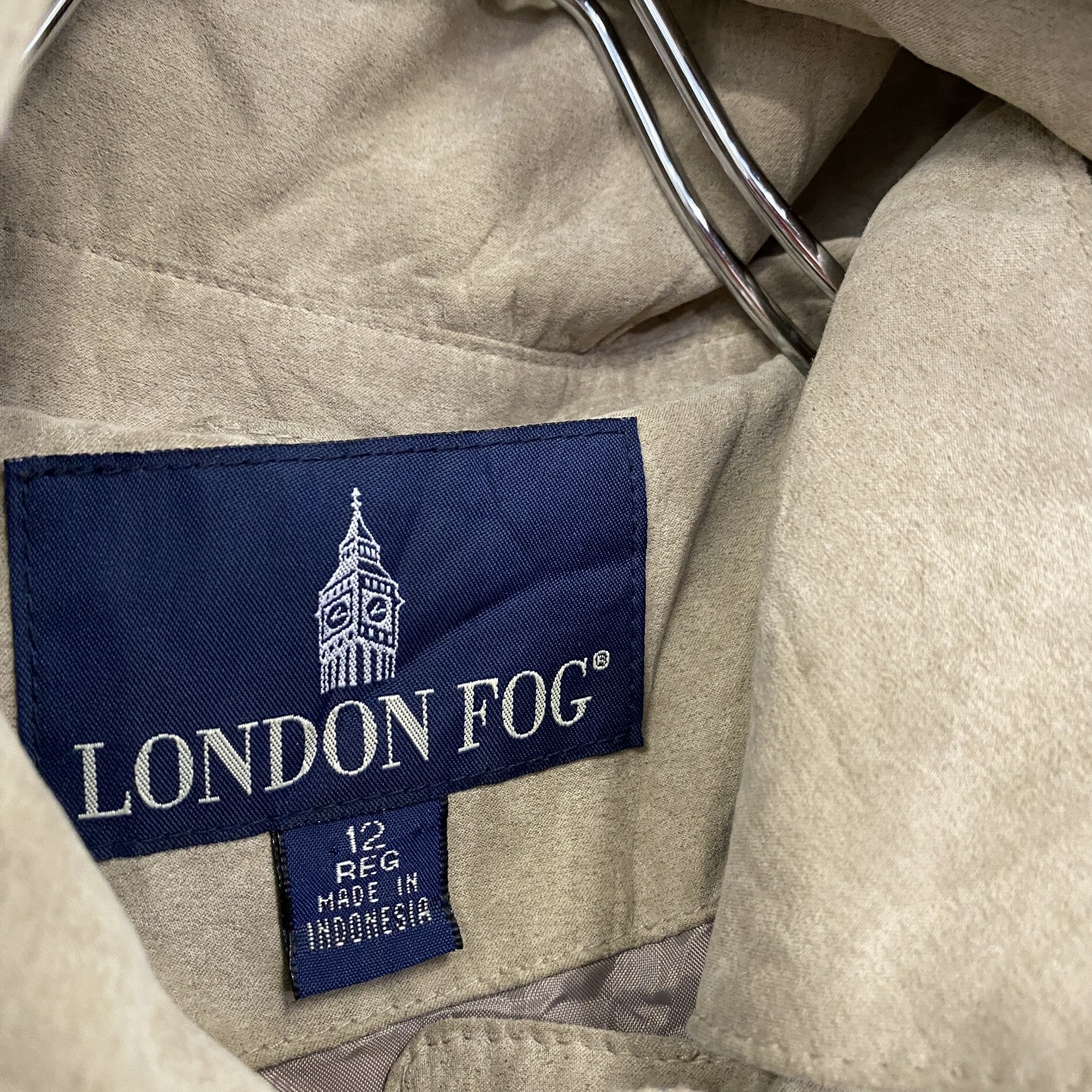 LONDON FOG　ロンドンフォグ　フーデッドコート　スウェード　比翼仕立て　ベージュ　12REGサイズ