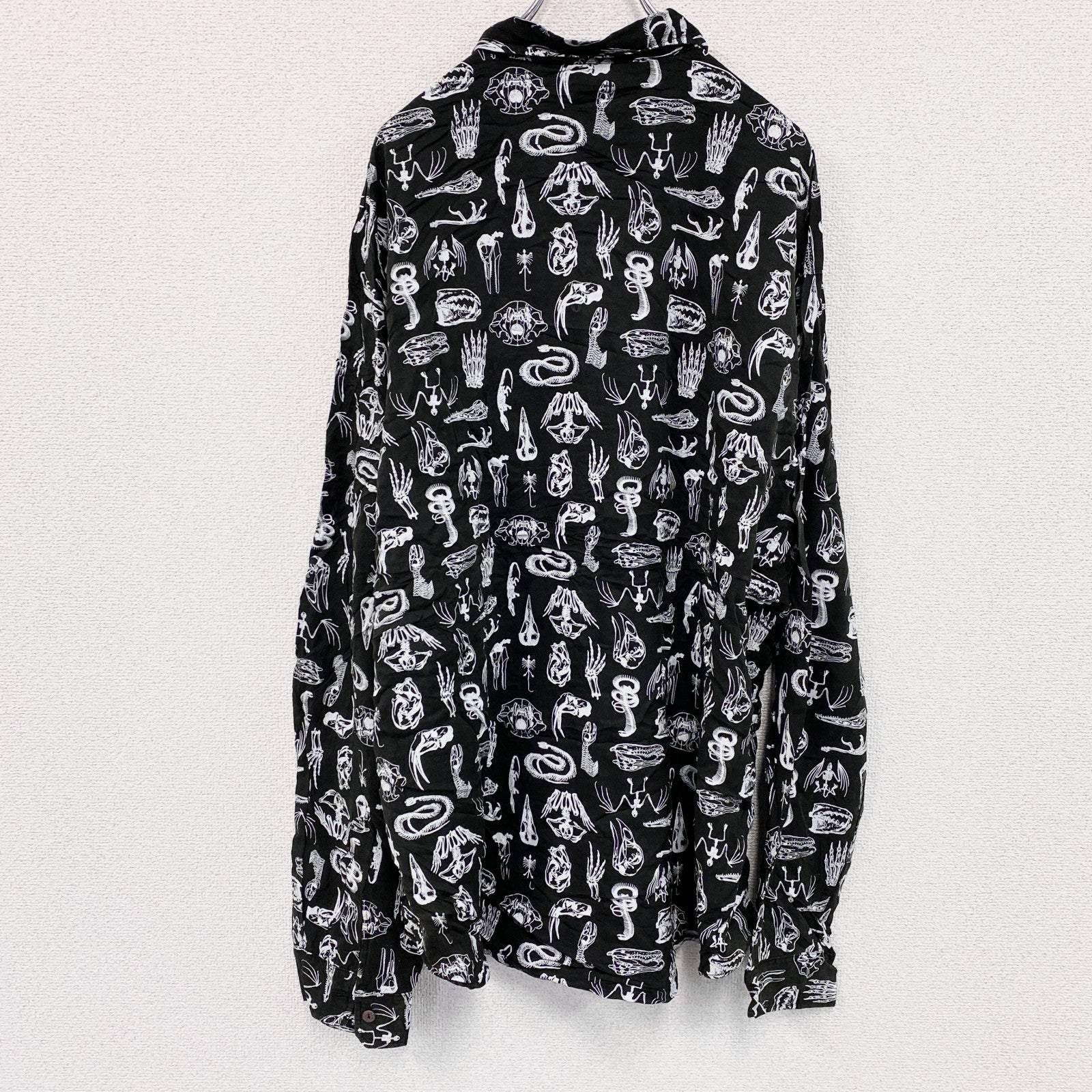 CAROCHE　長袖プリント総柄シャツ　骨柄　　黒　ブラック　２XLサイズ