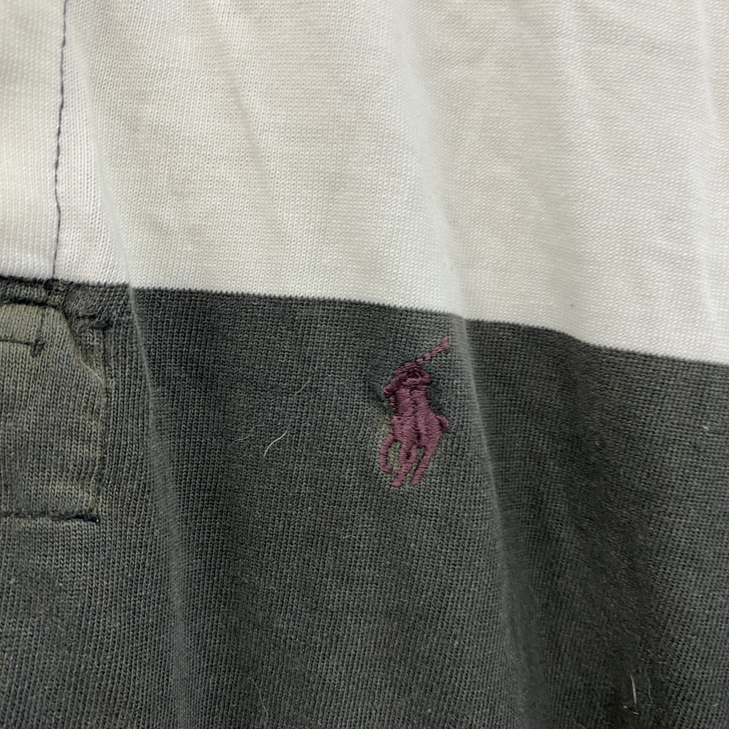 Polo by Ralph Lauren　ラルフローレン　長袖ポロシャツ　刺繡ロゴ　ボーダー柄　白　ホワイト　灰色　グレー　Sサイズ