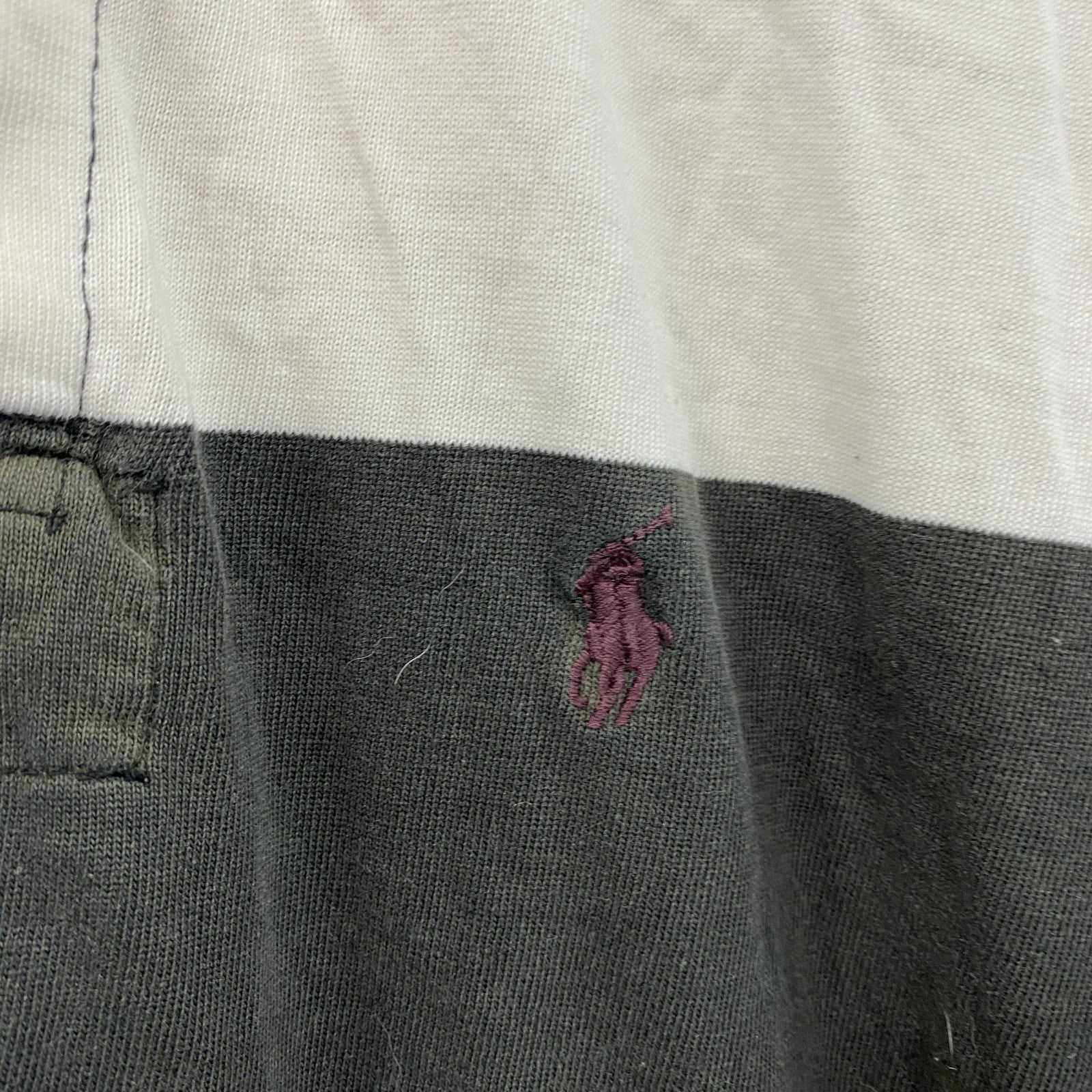 Polo by Ralph Lauren　ラルフローレン　長袖ポロシャツ　刺繡ロゴ　ボーダー柄　白　ホワイト　灰色　グレー　Sサイズ
