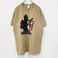GILDAN　ギルダン　半袖プリントTシャツ　ブラックレター　鎧　騎士道　英字プリント　両面プリント　ベージュ　XLサイズ