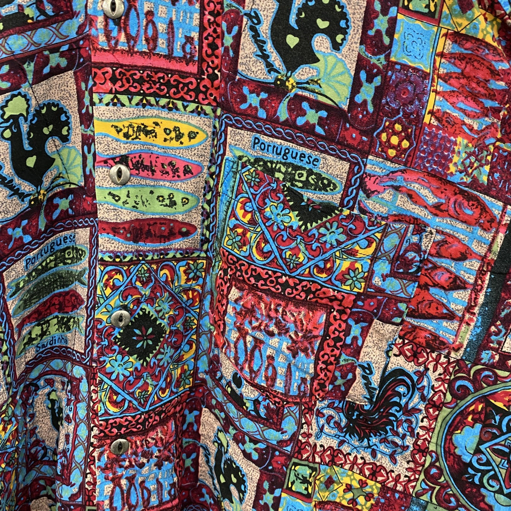 CAROCHE　長袖プリント総柄シャツ　　赤　レッド　XLサイズ