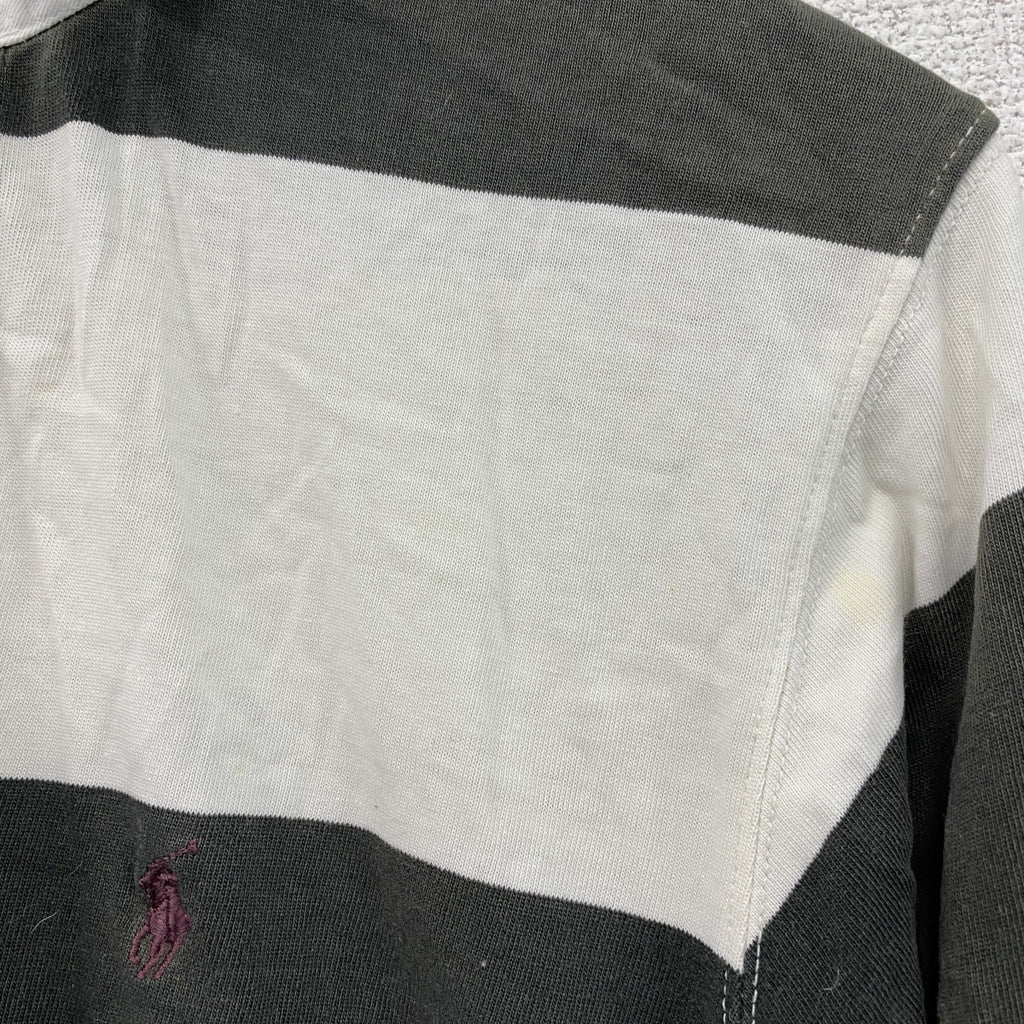Polo by Ralph Lauren　ラルフローレン　長袖ポロシャツ　刺繡ロゴ　ボーダー柄　白　ホワイト　灰色　グレー　Sサイズ