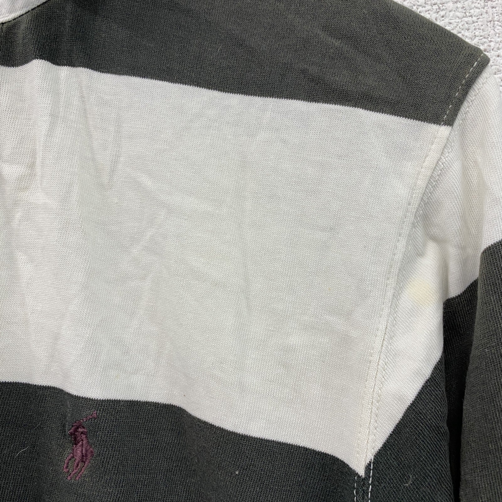 Polo by Ralph Lauren　ラルフローレン　長袖ポロシャツ　刺繡ロゴ　ボーダー柄　白　ホワイト　灰色　グレー　Sサイズ