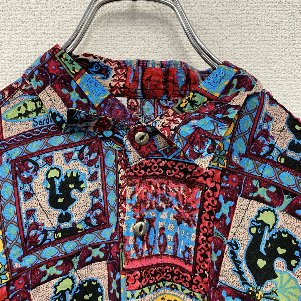 CAROCHE　長袖プリント総柄シャツ　　赤　レッド　XLサイズ