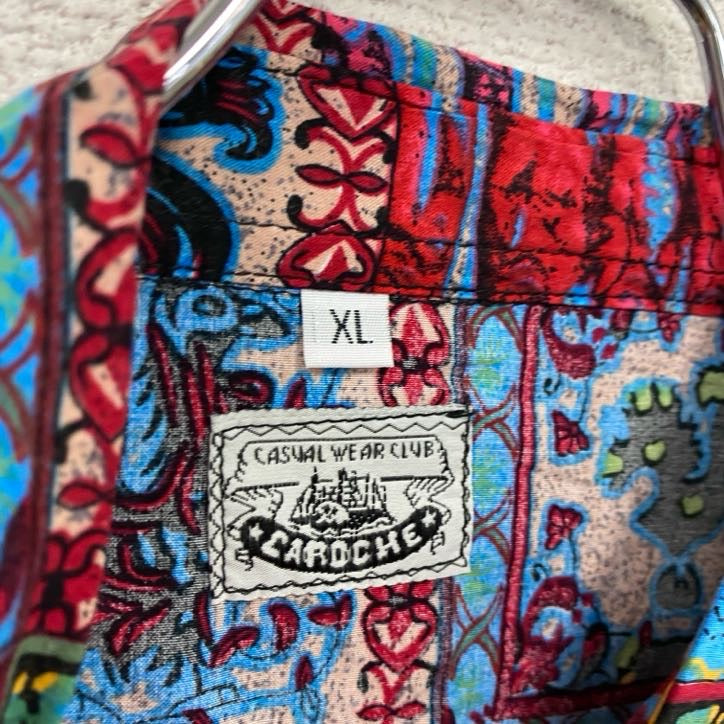 CAROCHE　長袖プリント総柄シャツ　　赤　レッド　XLサイズ