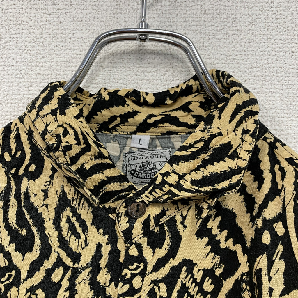 CAROCHE　長袖プリント総柄シャツ　個性的　派手　黒　ブラック　ベージュ　Lサイズ