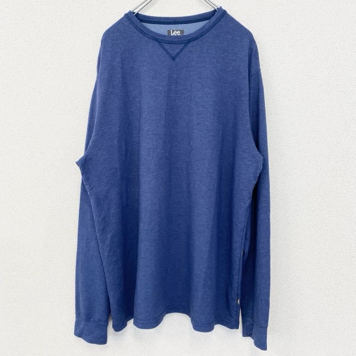 古着 used　LEE　リー　長袖Tシャツ　ロンT　ノームコア　無地　クルーネック　レトロデザイン　ブルー　青　XLサイズ