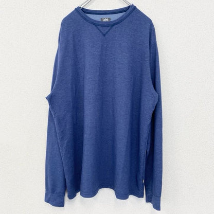 古着 used　LEE　リー　長袖Tシャツ　ロンT　ノームコア　無地　クルーネック　レトロデザイン　ブルー　青　XLサイズ