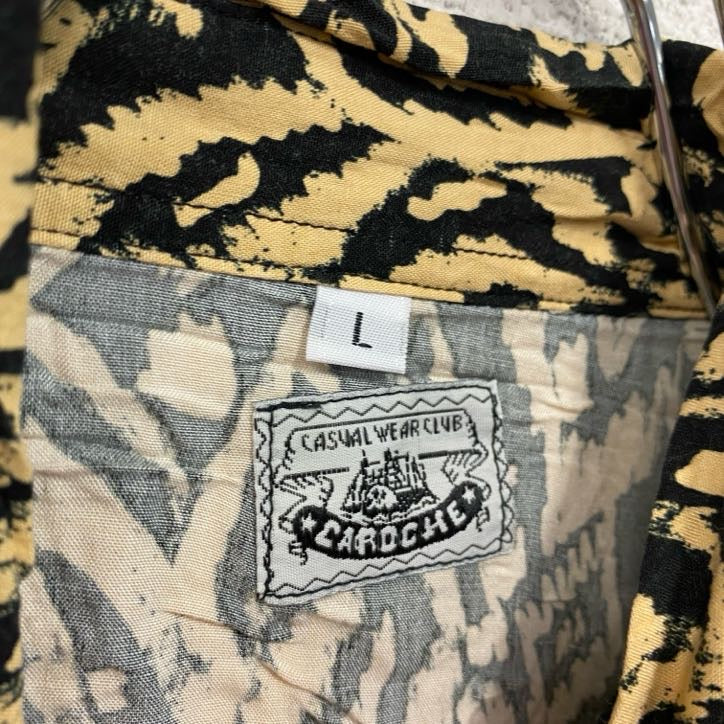 CAROCHE　長袖プリント総柄シャツ　個性的　派手　黒　ブラック　ベージュ　Lサイズ