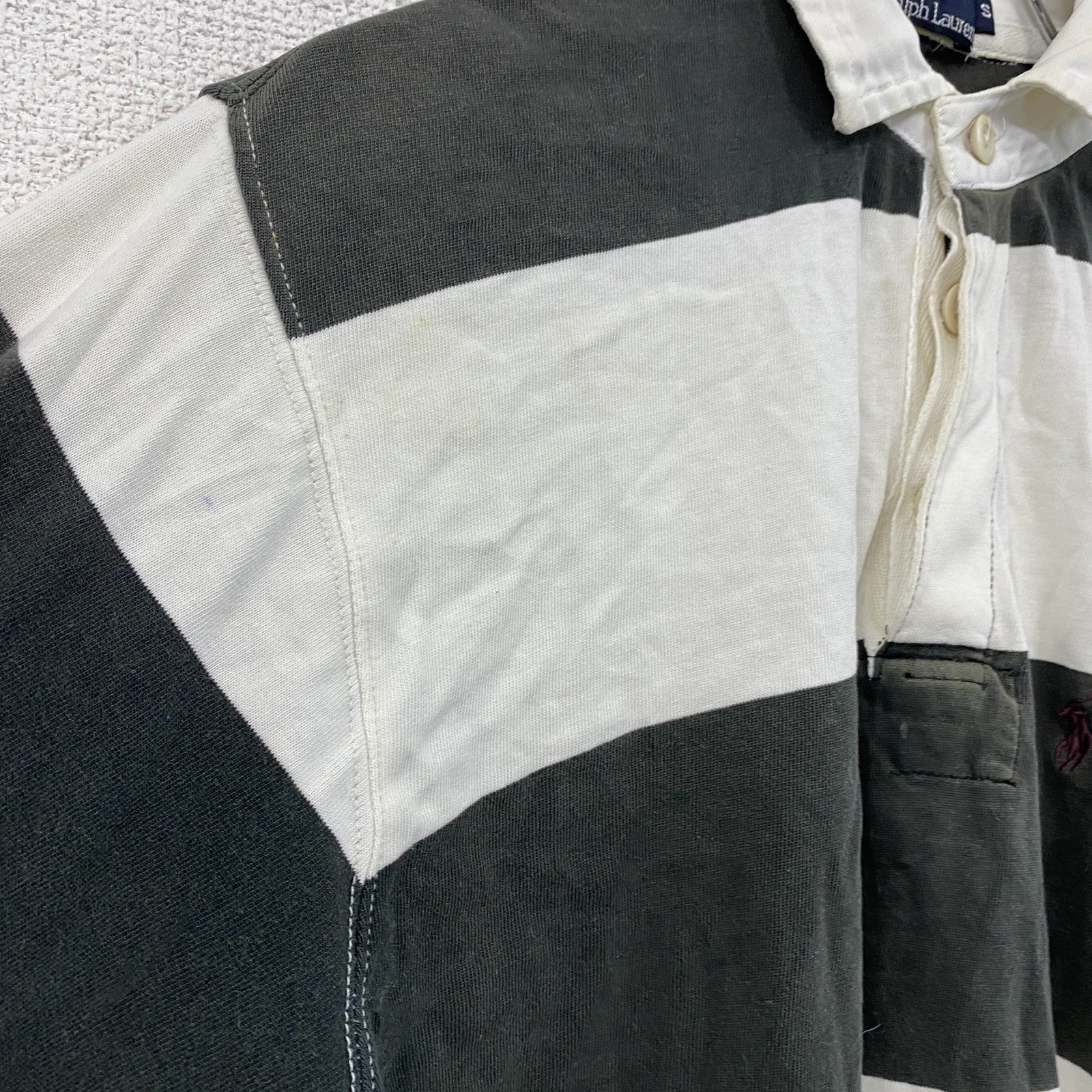 Polo by Ralph Lauren　ラルフローレン　長袖ポロシャツ　刺繡ロゴ　ボーダー柄　白　ホワイト　灰色　グレー　Sサイズ