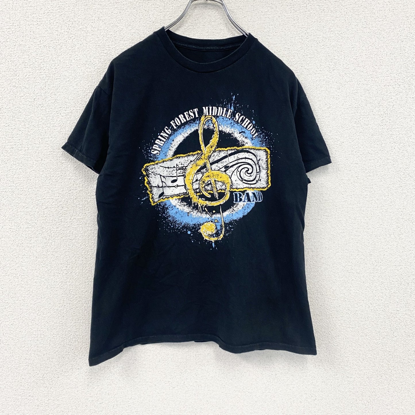 半袖プリントバンドTシャツ　音楽　ミュージック　アーチプリント　黒　ブラック