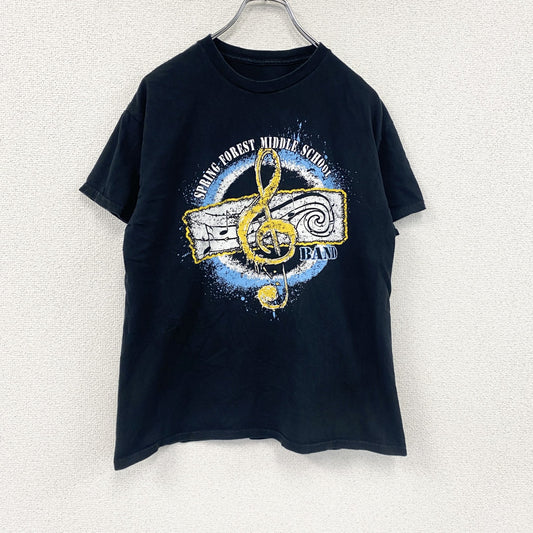 半袖プリントバンドTシャツ　音楽　ミュージック　アーチプリント　黒　ブラック