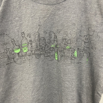 古着 used　plazmalab　半袖プリントデザインTシャツ　クルーネック　科学　発明　レトロ　灰色　グレー　Mサイズ
