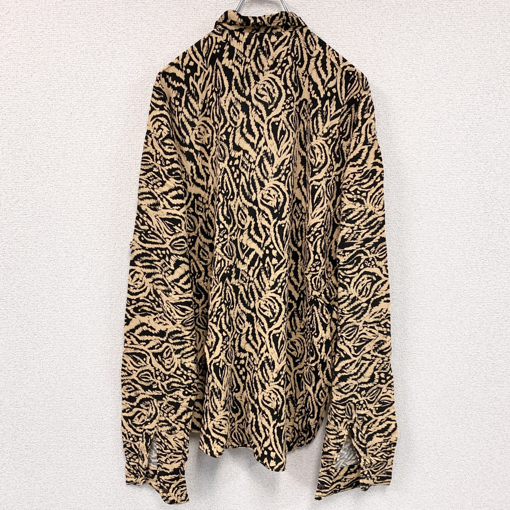 CAROCHE　長袖プリント総柄シャツ　個性的　派手　黒　ブラック　ベージュ　Lサイズ