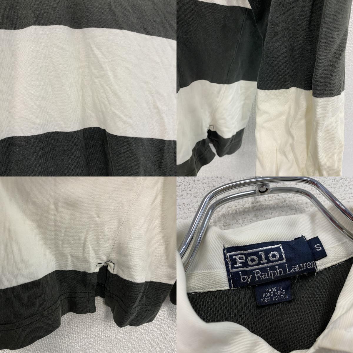 Polo by Ralph Lauren　ラルフローレン　長袖ポロシャツ　刺繡ロゴ　ボーダー柄　白　ホワイト　灰色　グレー　Sサイズ