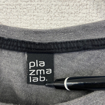 古着 used　plazmalab　半袖プリントデザインTシャツ　クルーネック　科学　発明　レトロ　灰色　グレー　Mサイズ