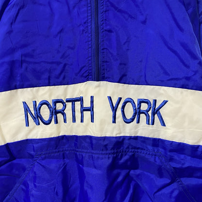 古着 used　APOLLO アポロ　長袖刺繍ナイロンプルオーバー　NORTH YORK　ハーフジップ　青　レトロ　Lサイズ