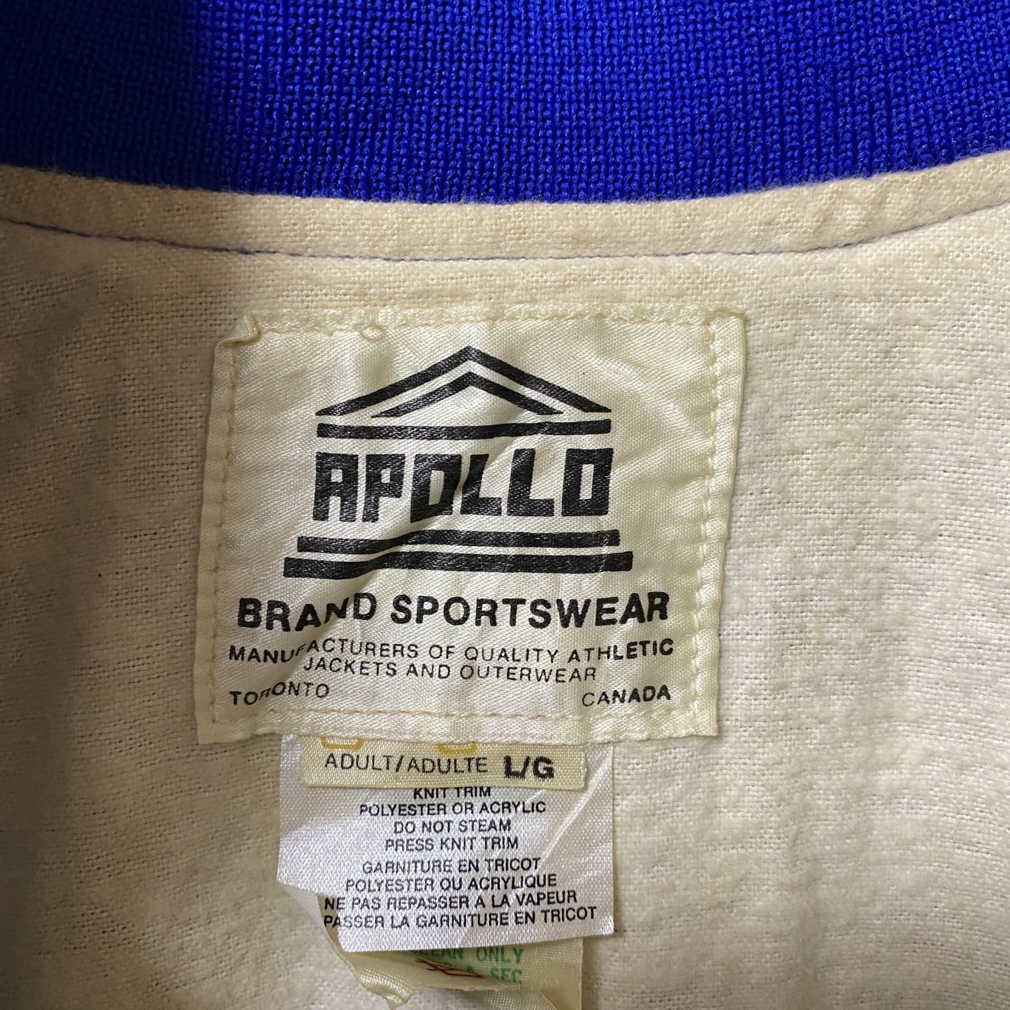古着 used　APOLLO アポロ　長袖刺繍ナイロンプルオーバー　NORTH YORK　ハーフジップ　青　レトロ　Lサイズ