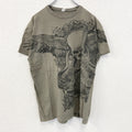 古着 used　ノーブランド　半袖プリントTシャツ　スカル　エレキギター　ロックデザイン　クルーネック　カーキ色　Mサイズ