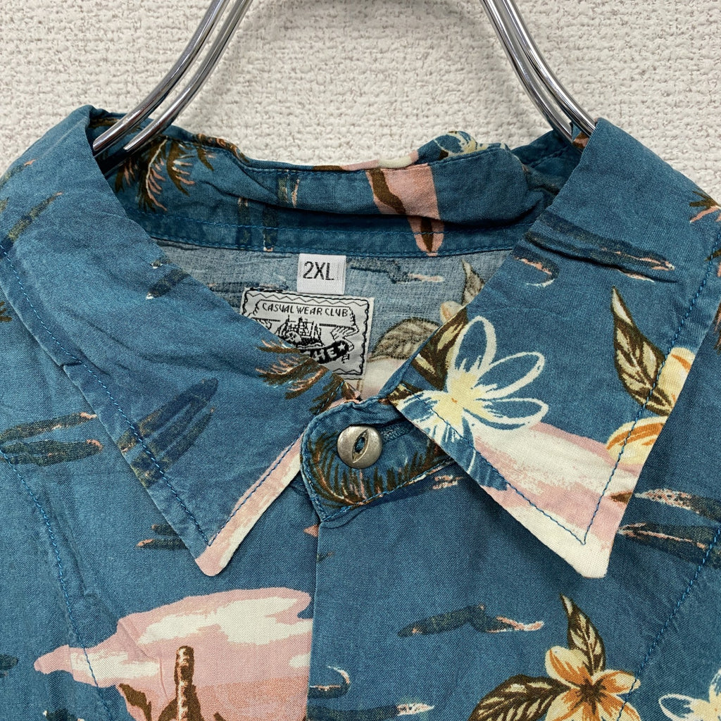CAROCHE　長袖プリント総柄シャツ 黒　ブラック　緑　グリーン　オレンジ　2XLサイズ