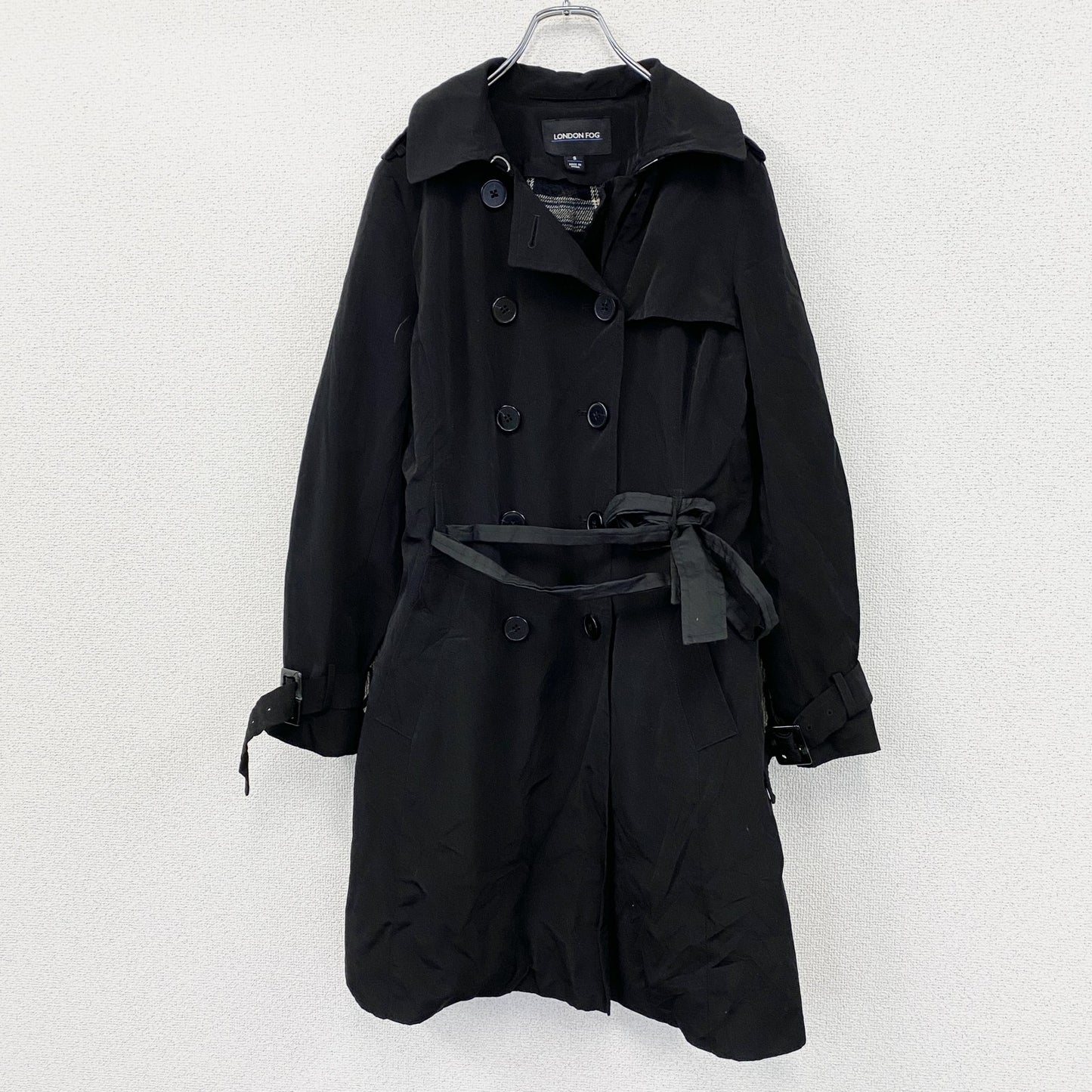 LONDON FOG　ロンドンフォグ　ダブルトレンチコート　カフストラップ　黒　ブラック　Sサイズ