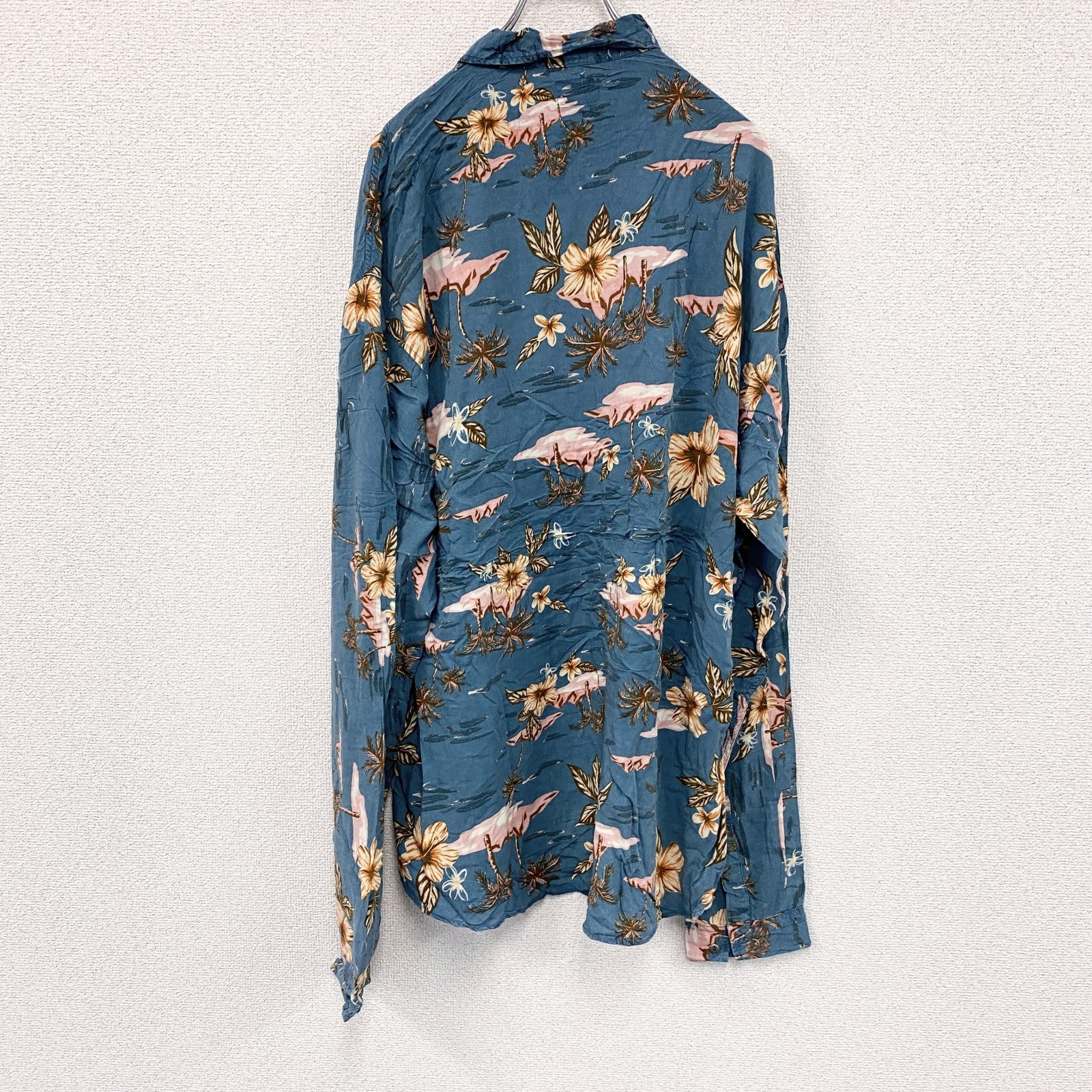 CAROCHE　長袖プリント総柄シャツ 黒　ブラック　緑　グリーン　オレンジ　2XLサイズ