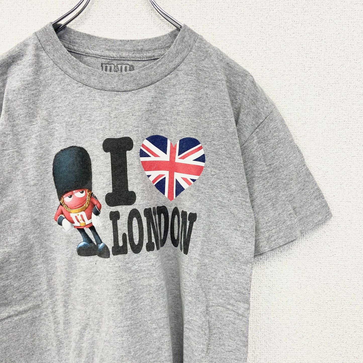古着 used　m&ms　半袖オリジナルプリントTシャツ　イギリス　ロンドン　近衛兵　RED　クルーネック　グレー　Lサイズ
