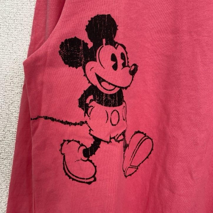 古着　used　Disney　ディズニー　長袖プリントTシャツ　ロンT　ミッキーマウス　レトロデザイン　ピンク　XSサイズ