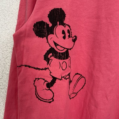 古着　used　Disney　ディズニー　長袖プリントTシャツ　ロンT　ミッキーマウス　レトロデザイン　ピンク　XSサイズ