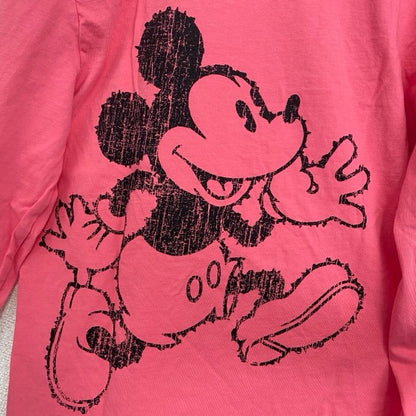 古着　used　Disney　ディズニー　長袖プリントTシャツ　ロンT　ミッキーマウス　レトロデザイン　ピンク　XSサイズ