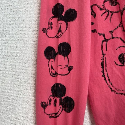 古着　used　Disney　ディズニー　長袖プリントTシャツ　ロンT　ミッキーマウス　レトロデザイン　ピンク　XSサイズ