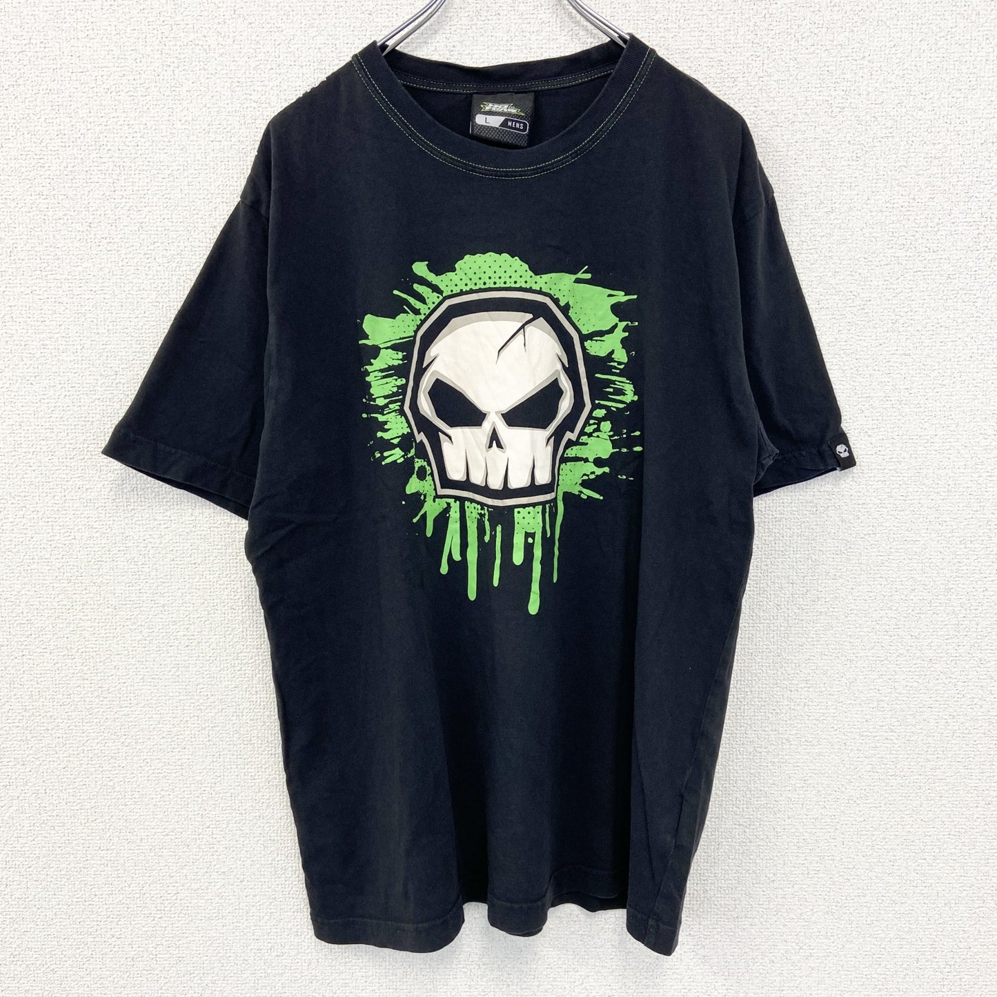 古着 used　NO FEAR ノーフェア　半袖プリントTシャツ　スカル　カジュアルデザイン　クルーネック　レトロ　黒　Lサイズ