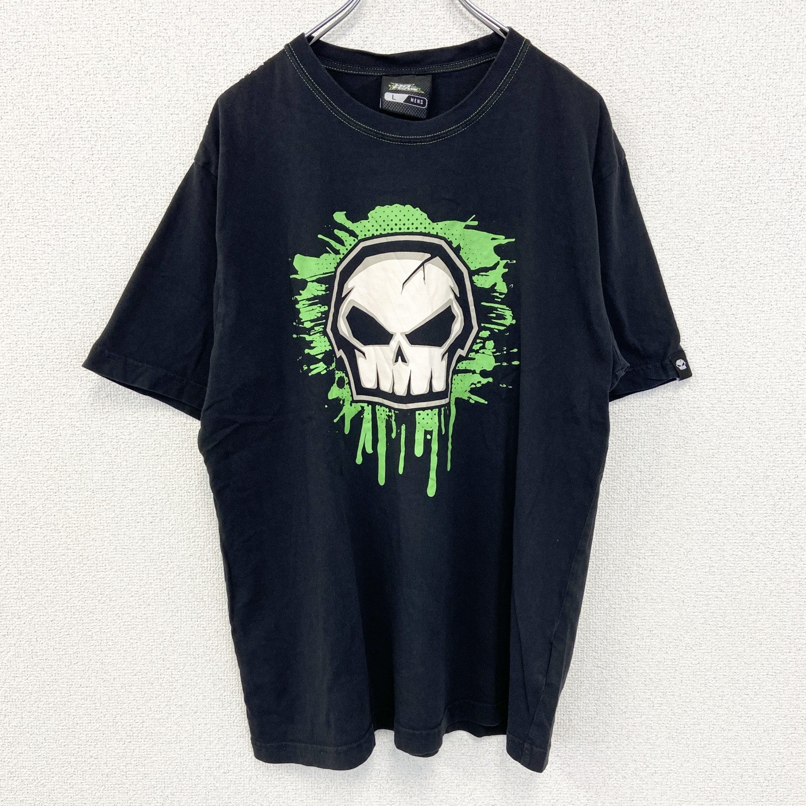 古着 used　NO FEAR ノーフェア　半袖プリントTシャツ　スカル　カジュアルデザイン　クルーネック　レトロ　黒　Lサイズ