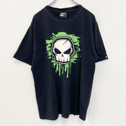 古着 used　NO FEAR ノーフェア　半袖プリントTシャツ　スカル　カジュアルデザイン　クルーネック　レトロ　黒　Lサイズ