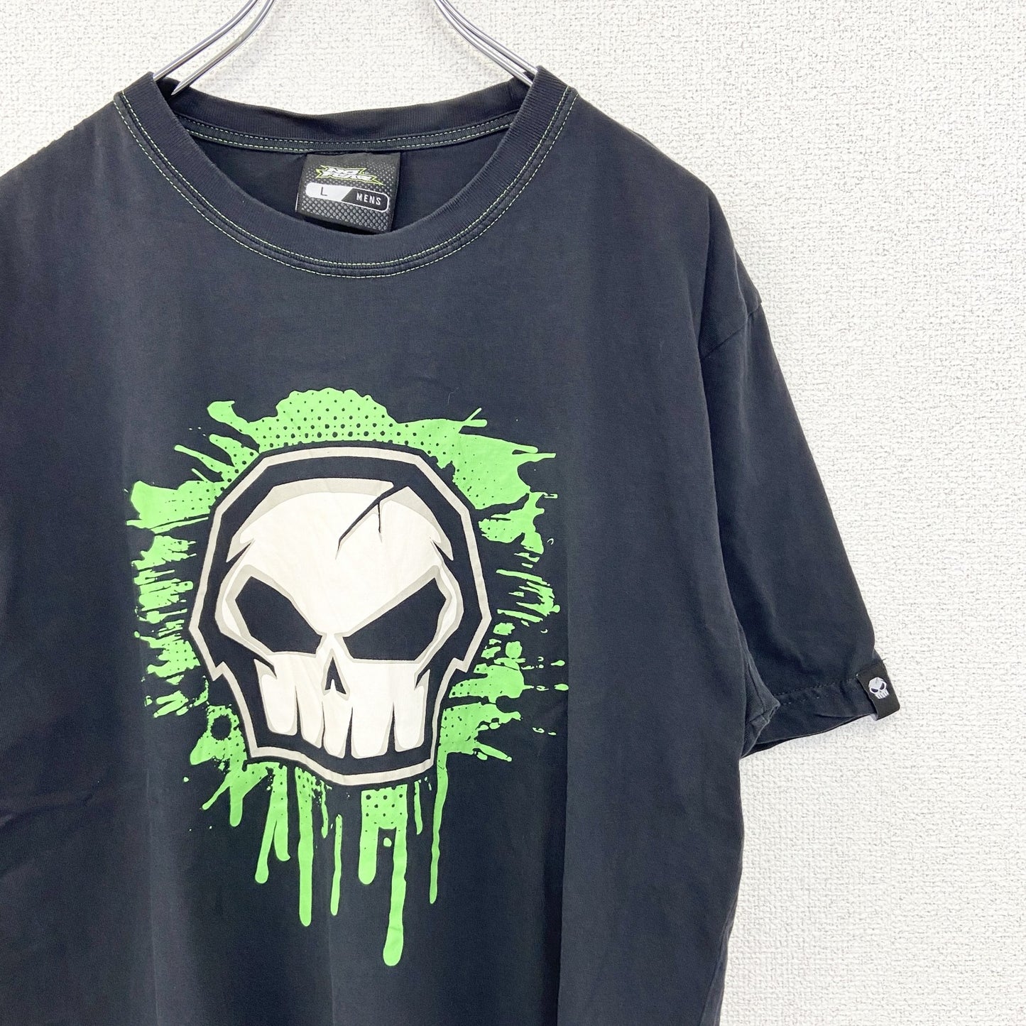古着 used　NO FEAR ノーフェア　半袖プリントTシャツ　スカル　カジュアルデザイン　クルーネック　レトロ　黒　Lサイズ