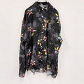 古着 used　CAROCHE　長袖プリント総柄シャツ　花　黒　ブラック　XLサイズ