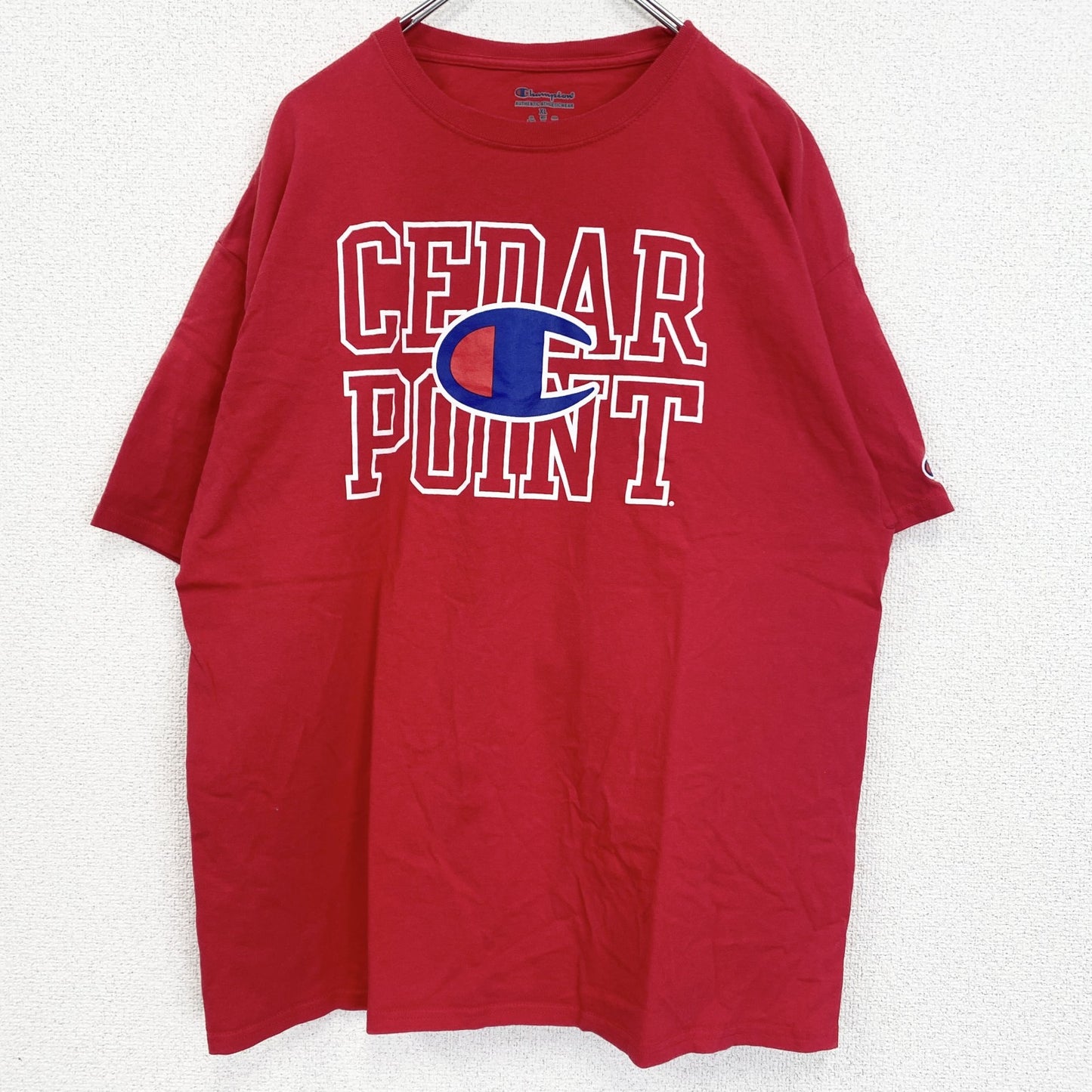 champion　チャンピオン　半袖プリントTシャツ　CEDAR　POINT　デカロゴ　現行　赤　レッド　XLサイズ