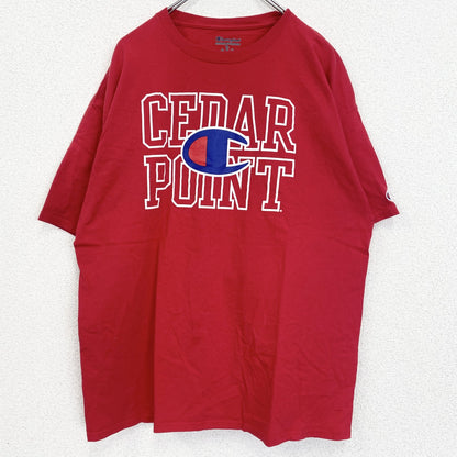 champion　チャンピオン　半袖プリントTシャツ　CEDAR　POINT　デカロゴ　現行　赤　レッド　XLサイズ