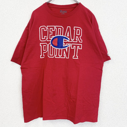 champion　チャンピオン　半袖プリントTシャツ　CEDAR　POINT　デカロゴ　現行　赤　レッド　XLサイズ